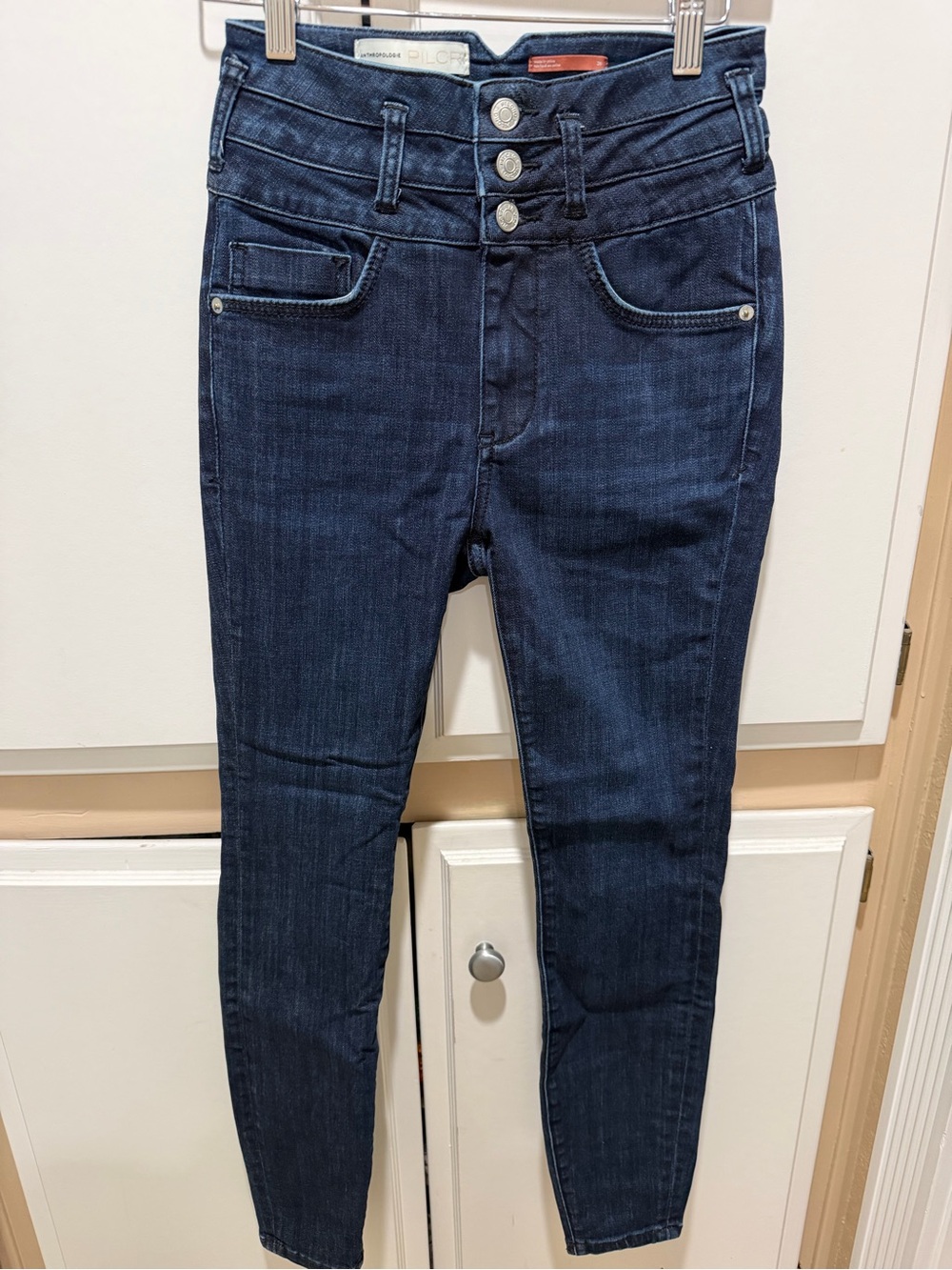 Anthropologie PILCROTriple-Button High-Rise Skinny Jeans in Dark Blue